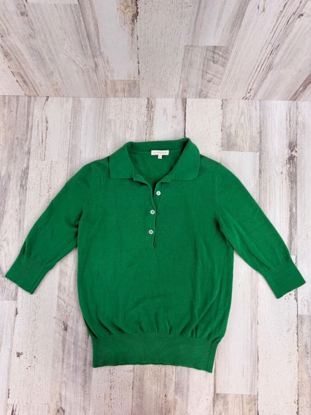 Ann Mashburn Tasha Polo Sweater Sz S Green Cotton